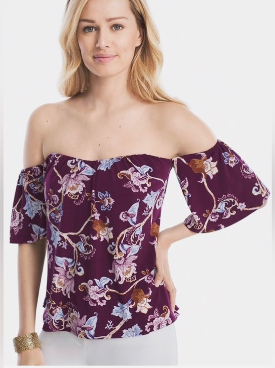 White House Black Market Tops - White House Black Market Plum Off-Shoulder Floral Blouse size 2